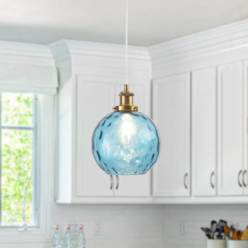 1-Light Glam Modern Metal Hanging Foyer Pendant Light with Glass Shade for Kitchen Island