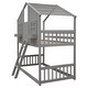 preview thumbnail 11 of 11, Twin Size Low Height Design Wood House Roof bunk Bed with Roof,Window Box,Door,with Safety Guardrails and Ladder,Gray+White