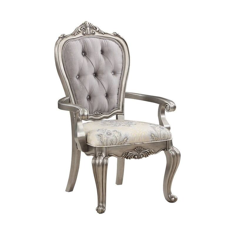 Aria 27 Inch Side Dining Chair Set of 2, Velvet, Antique Platinum Tone