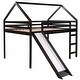 preview thumbnail 6 of 7, Espresso Full Size Elegant Solid Pine Wood Loft Bed with Slide, Guard Rails, House Shaped Roof, Sturdy Frame