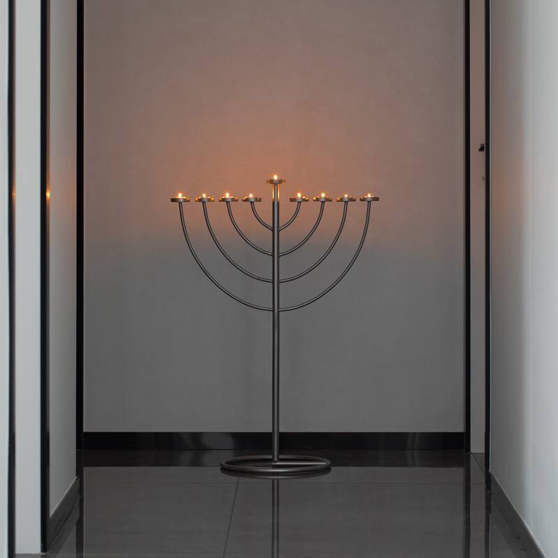 Silver 9 Branch Thin Pipe Hanukkah Menorah, Metal-Aluminum