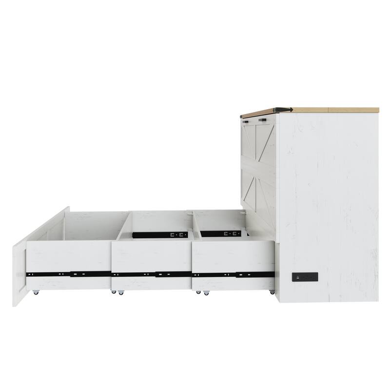 Murphy Bed with Storage&Charging Station/Queen Murphy Cabinet Bed with Large Drawer/Pull out Platform Bed/Mattress Not Included