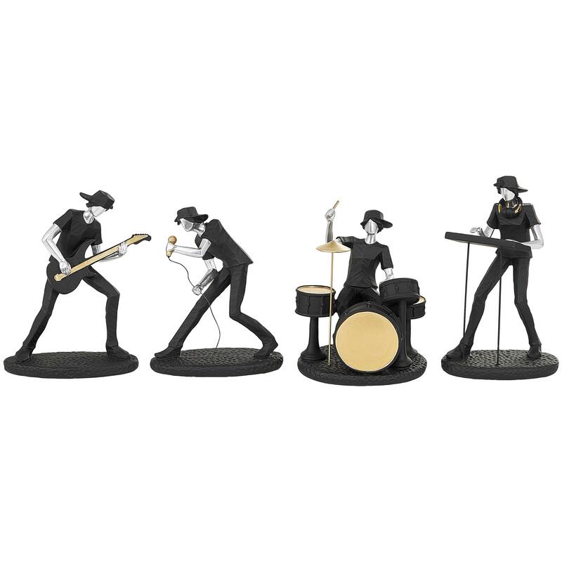 Black Polystone Rock Band Musician Decorative Sculpture with Gold and Silver Accents (Set of 4)