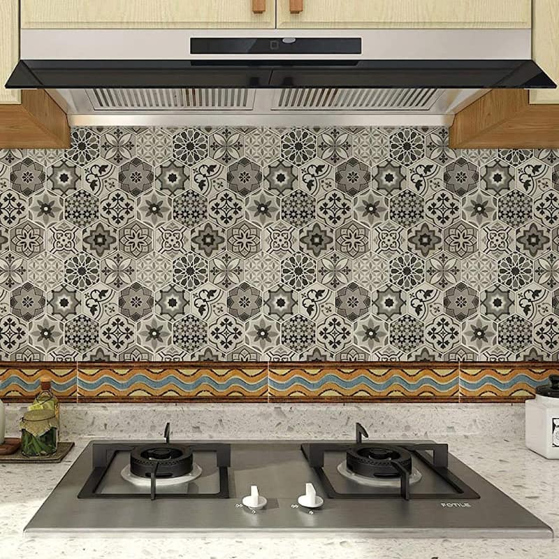 Art3d 11.4" × 10.6" Vinyl Peel and Stick Backsplash Tile (10-Pack) Talavera Hexagon