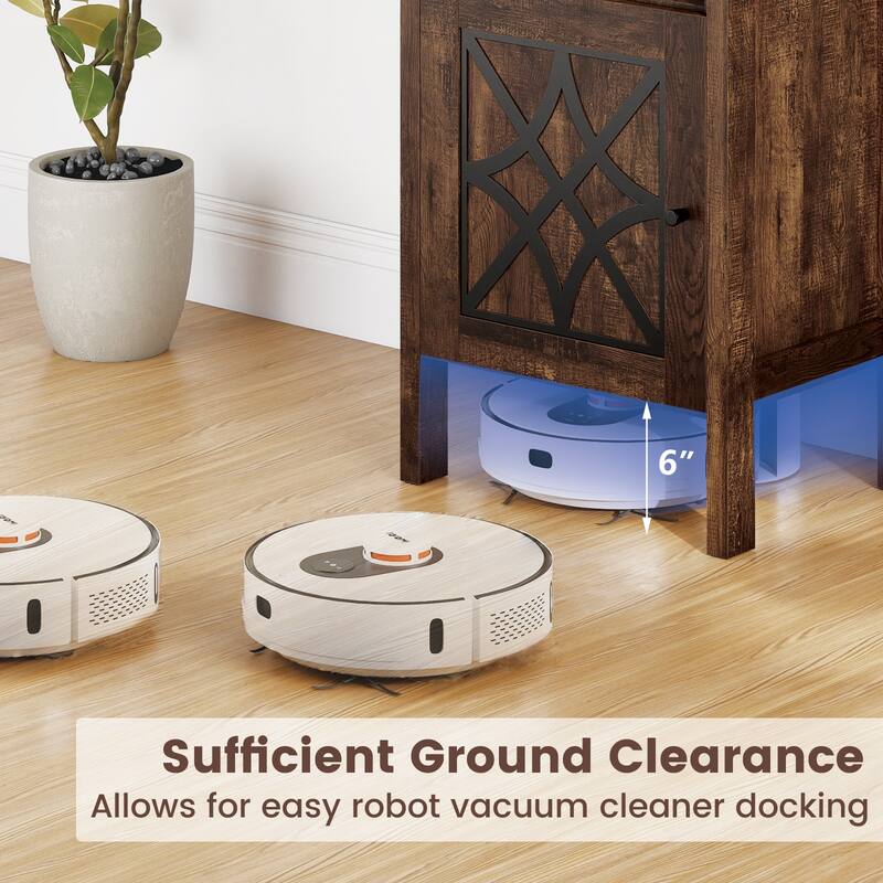 Gymax Robot Vacuum Stand Cabinet w/ Door & Open Shelf for Home Office