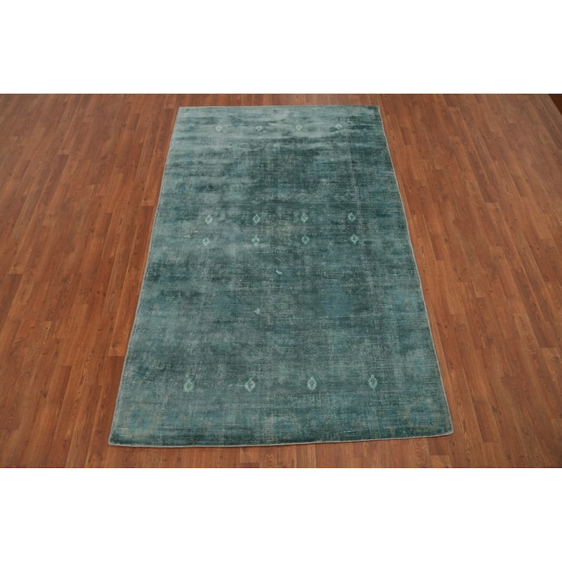 Hand-knotted Modern Silk Green Abstract Oriental Area Rug - 8' 0'' X 5' 0''