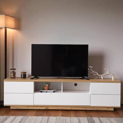 Modern 80 Inch TV Stand with Storage, Media Entertainment Console with Door Rebound Device and 8 Compartments