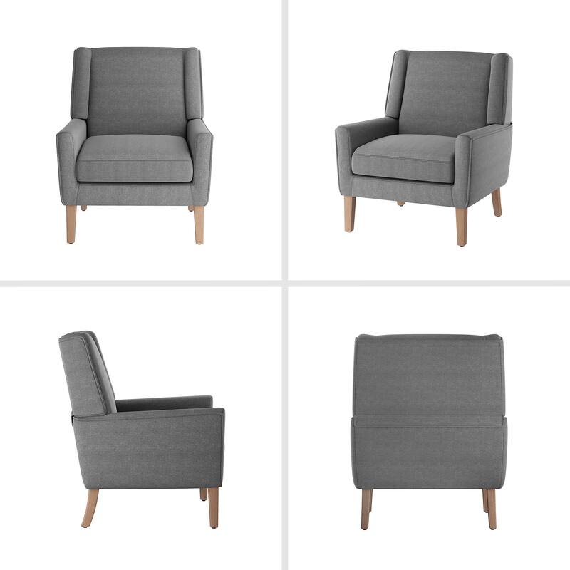 Mid-Century Linen Wing Chair - Tailored Channel Tufting & Walnut Tapered Legs, Compact Accent for Reading Nooks