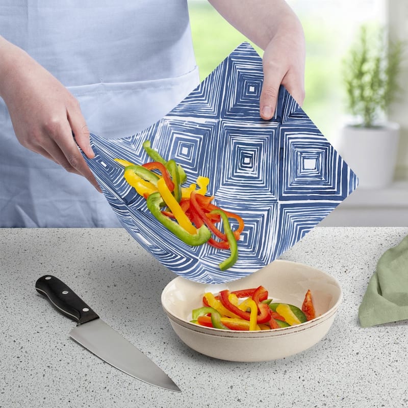 Shibori Blues Flexible Plastic Cutting Board Mat 15" x 11.5", Made in the USA, Decorative, Flexible, Easy to Clean