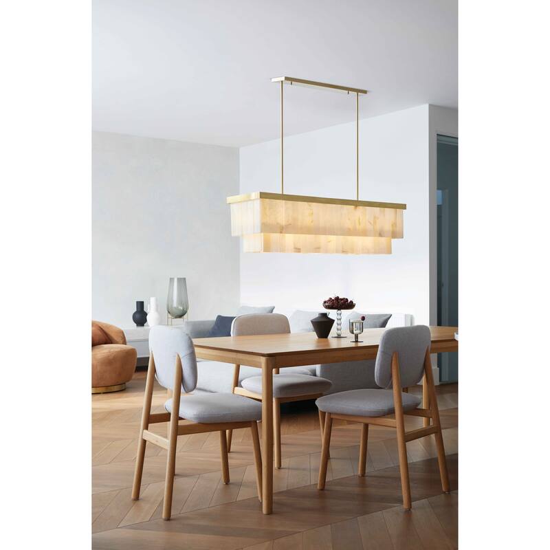 Beacon Lighting Elora 7 Light Rectangle Pendant with Jade Stone - Brass