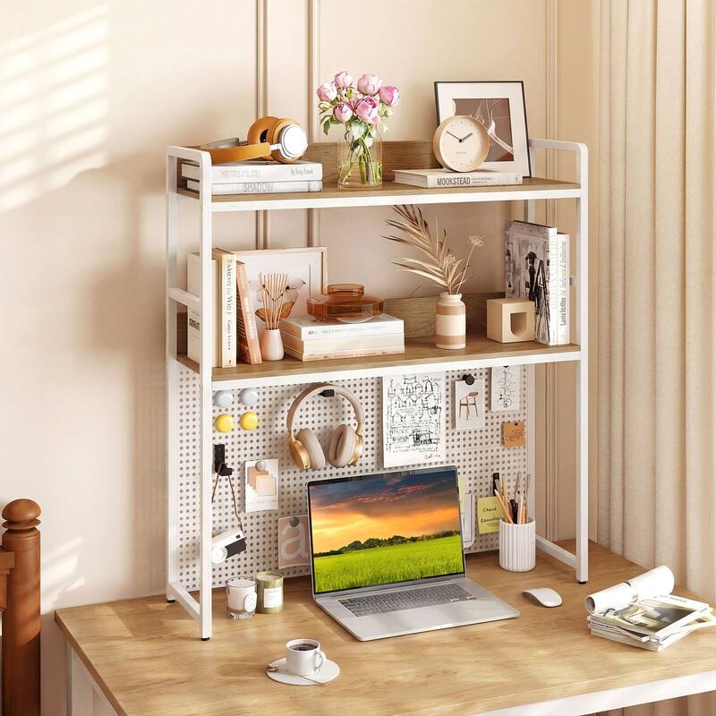 Gymax 2-Tier Countertop Desktop Bookshelf w/ Metal Pegboard 2