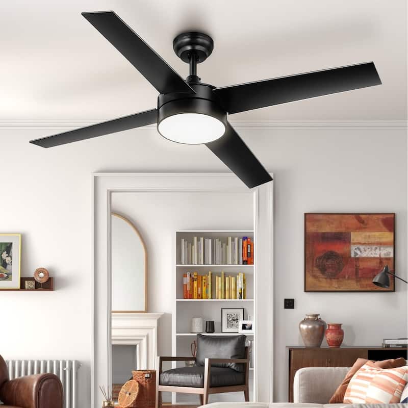 Moasis 4-Blade 48 inch Matte Black Ceiling Fan with LED Lights and Remote Control - Black