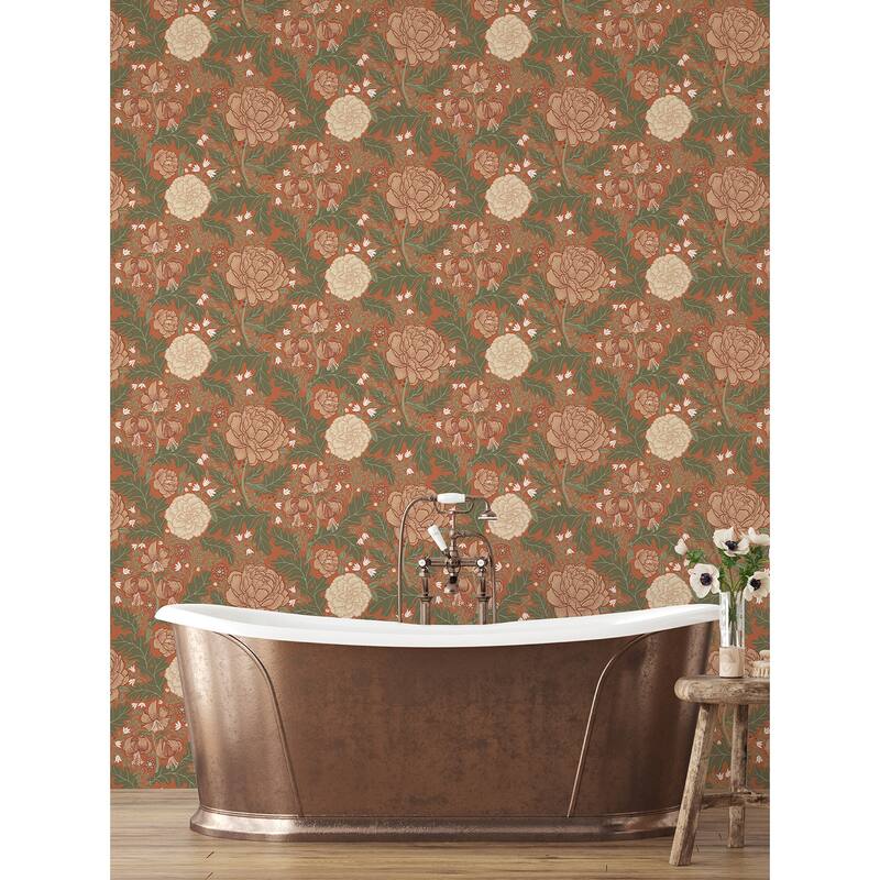 A-Street Prints Camille Red Peony and Lily Wallpaper
