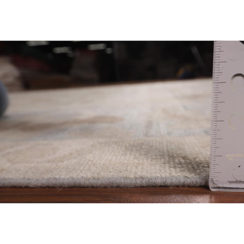 Transitional Oushak Turkish Area Rug Handmade Beige Wool Carpet - 8'3"x 9'9"