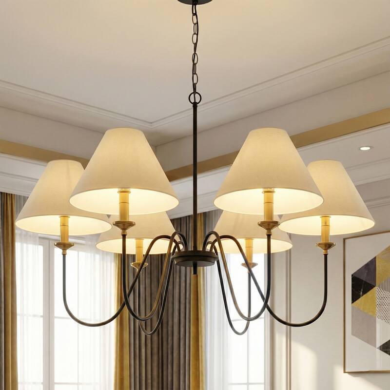 Acroma 6-light Black/Glod Chandelier with Fabric Shade