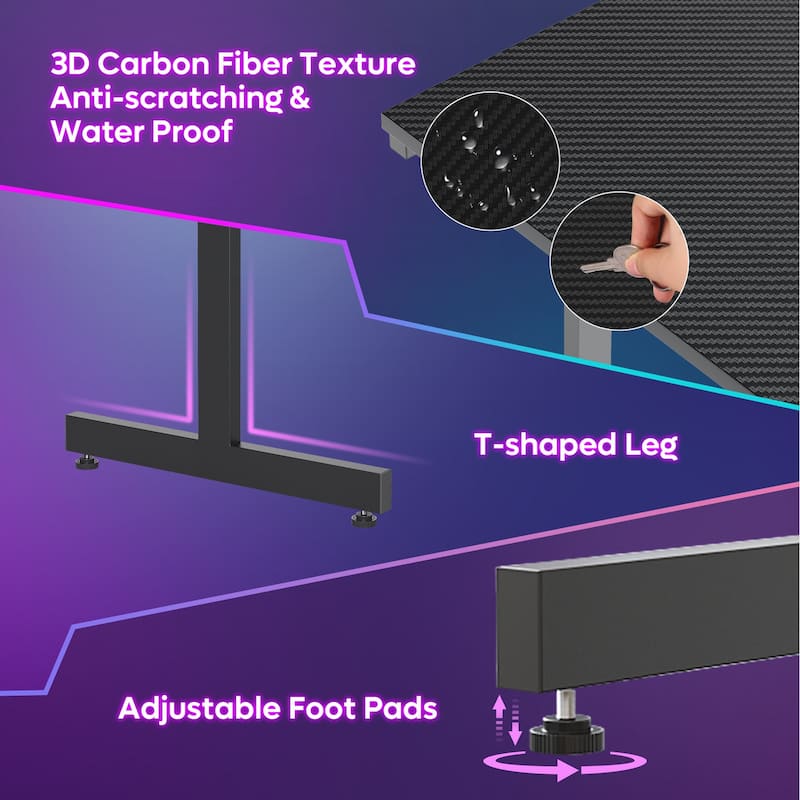 42 inch Gaming Desk LED Computer Table with Monitor Stand and Cup Holder Home Office Desk