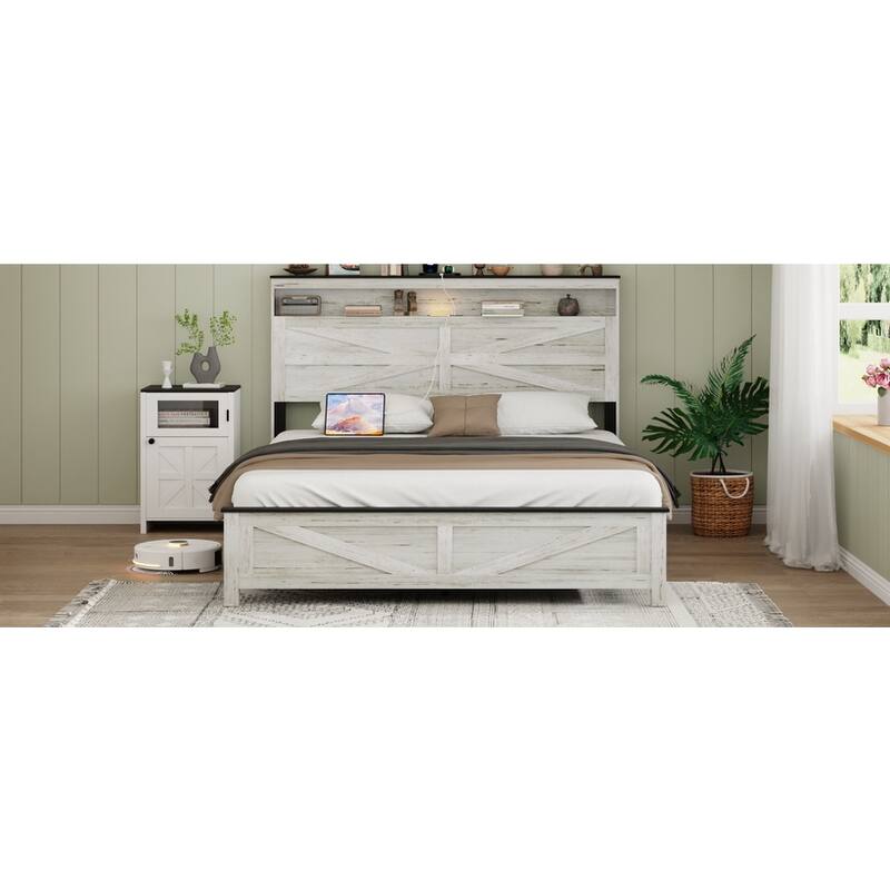 Bed with Wooden Headboard and hidden Storage Space