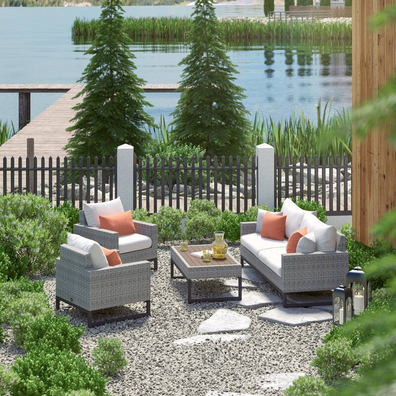 Milo Gray 4 Piece Sunbrella Outdoor Patio Seating Set