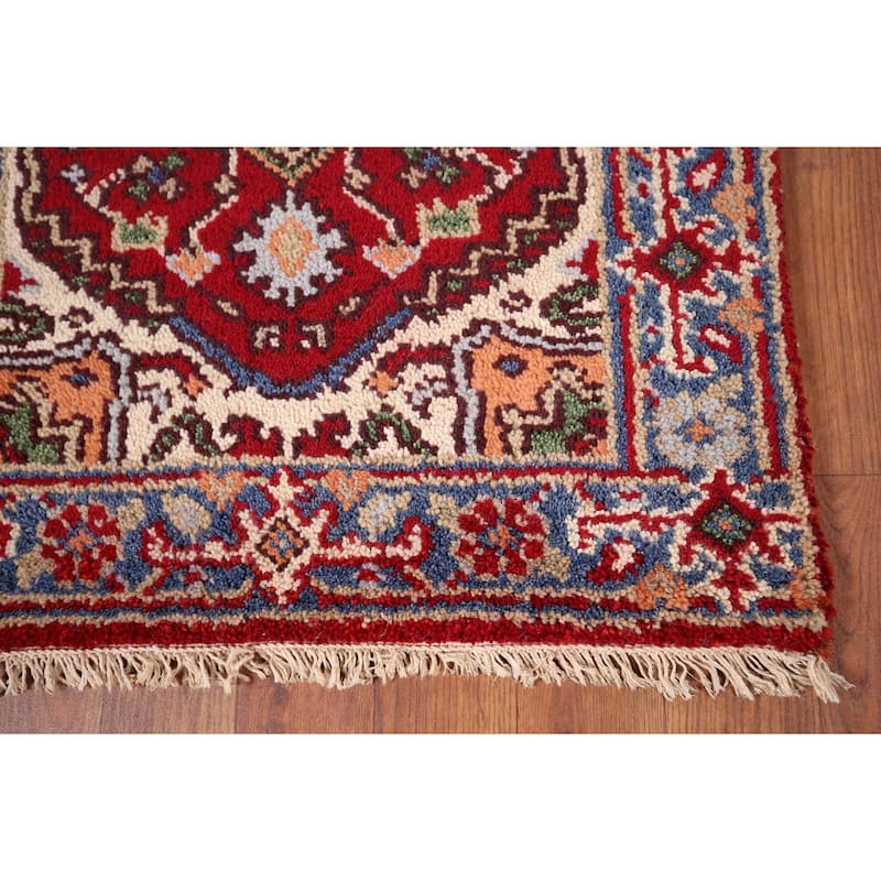 Red Heriz Serapi Indian Accent Rug Hand-Knotted Wool Carpet - 2'0" x 3'0"