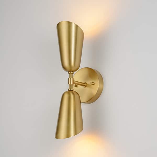 LITFAD Adjustable Wall Lighting Fixture Brass Finish 1 Light Wall Sconce 7 Industrial Wall Lamp with Cone Shade for Bedroom Living Room Restaurant