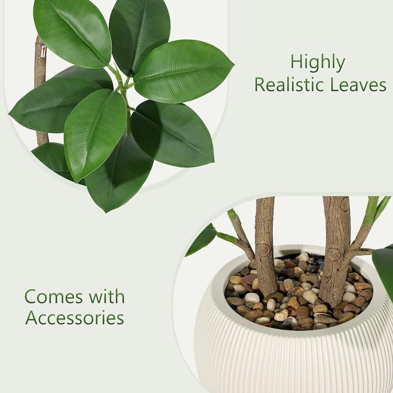 Artificial Plant Faux Fiddle Leaf Fig Tree with Off White Sphere Resin Planter