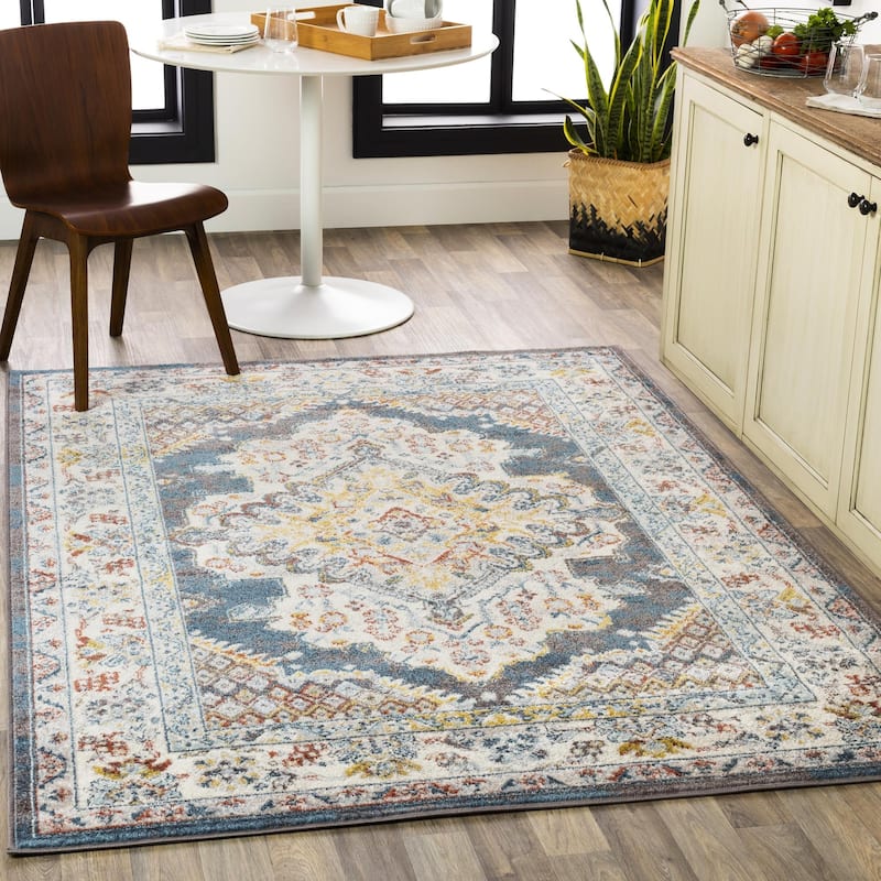 Livabliss Ankara Updated Traditional Medallion Area Rug - Teal - 6' 7" x 9'