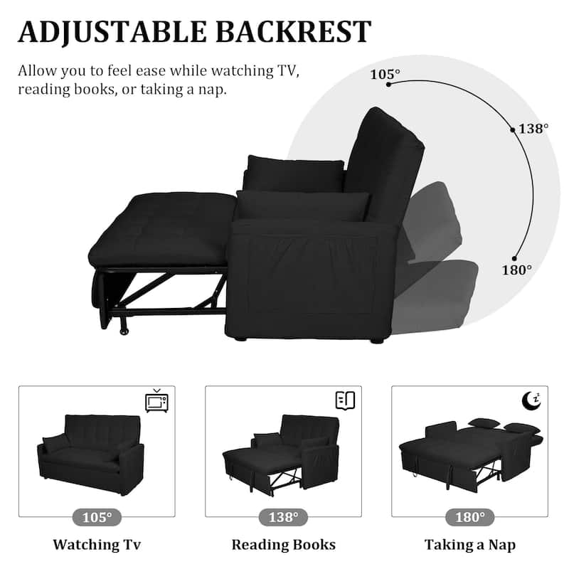 GDFStudio - Linen Convertible 61" Sofa Bed with Adjustable Backrest