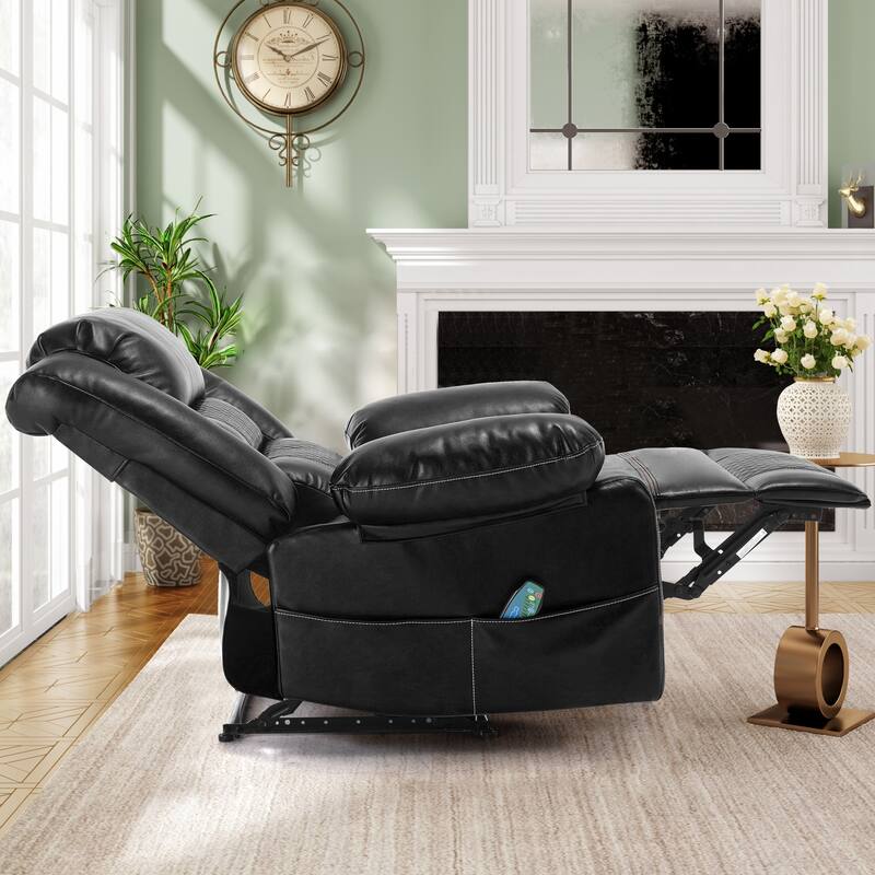 Manual Reclining Chair with 8-Point Vibration Massage, Lumbar Heat, and Durable Wood-Steel Frame for Living Room Comfort