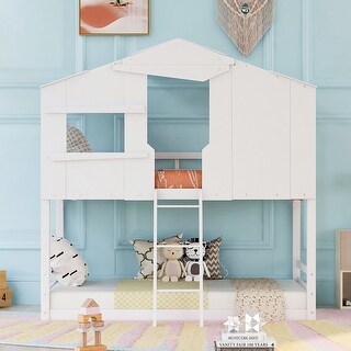 Twin Over Twin House Bunk Bed with Roof and Ladder - Bed Bath & Beyond ...