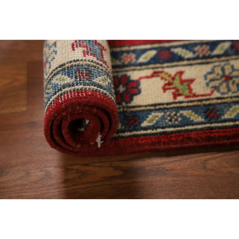 Red Geometric Kazak Oriental Foyer Rug Handmade Wool Carpet - 2'0" x 3'0"