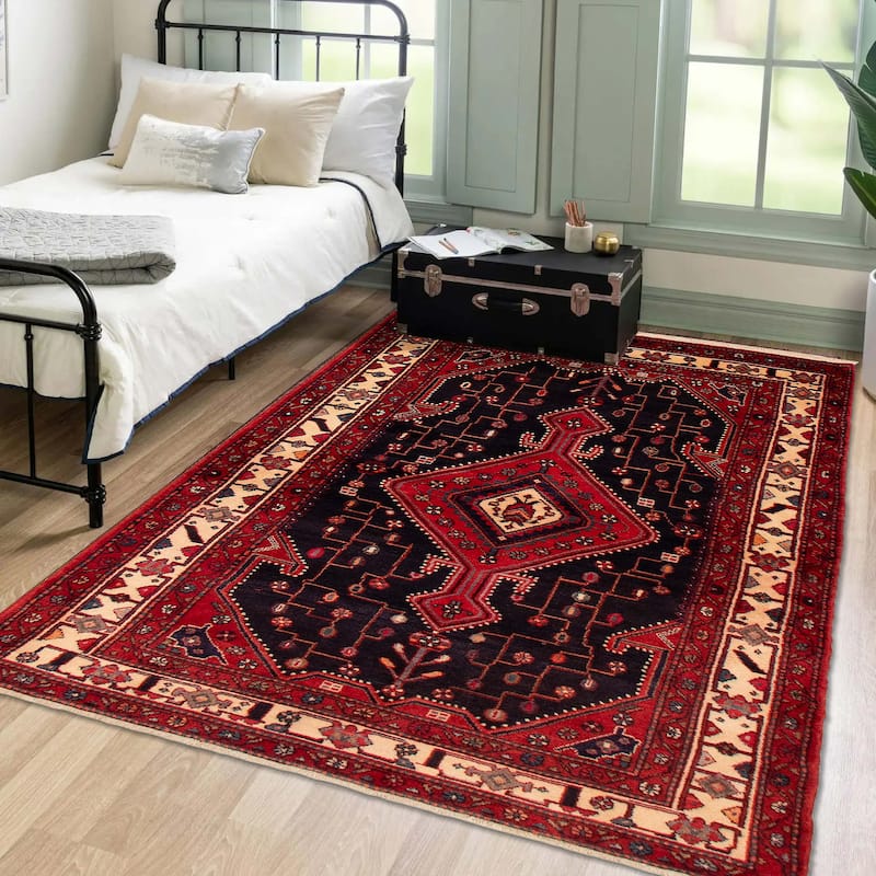 ECARPETGALLERY Hand-knotted Anatolian Vintage Navy, Red Wool Rug - 4'6 x 7'7