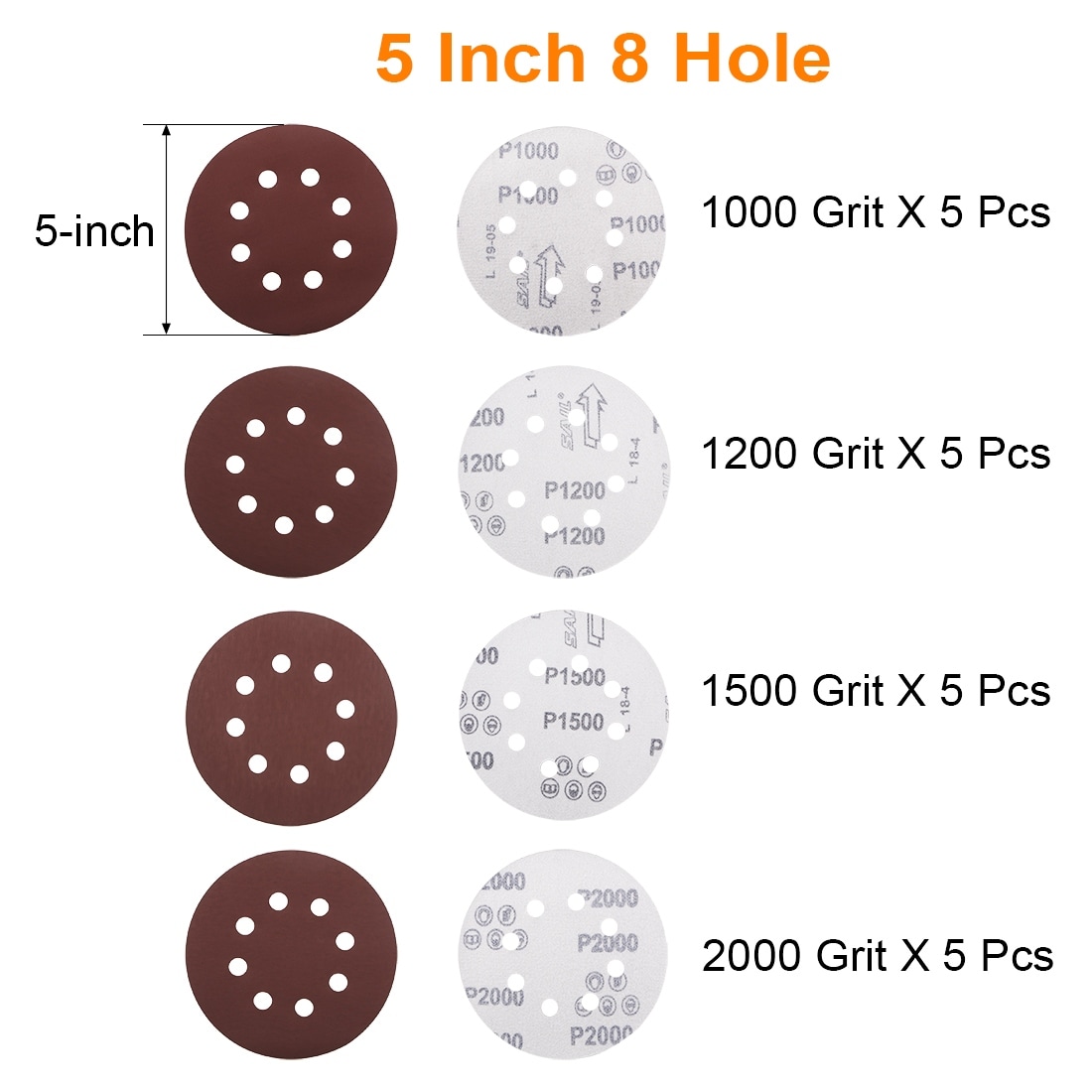 5x 5 Inch 1500 Girit Sanding Disc Sanding Polishing Pad Sandpaper Disc