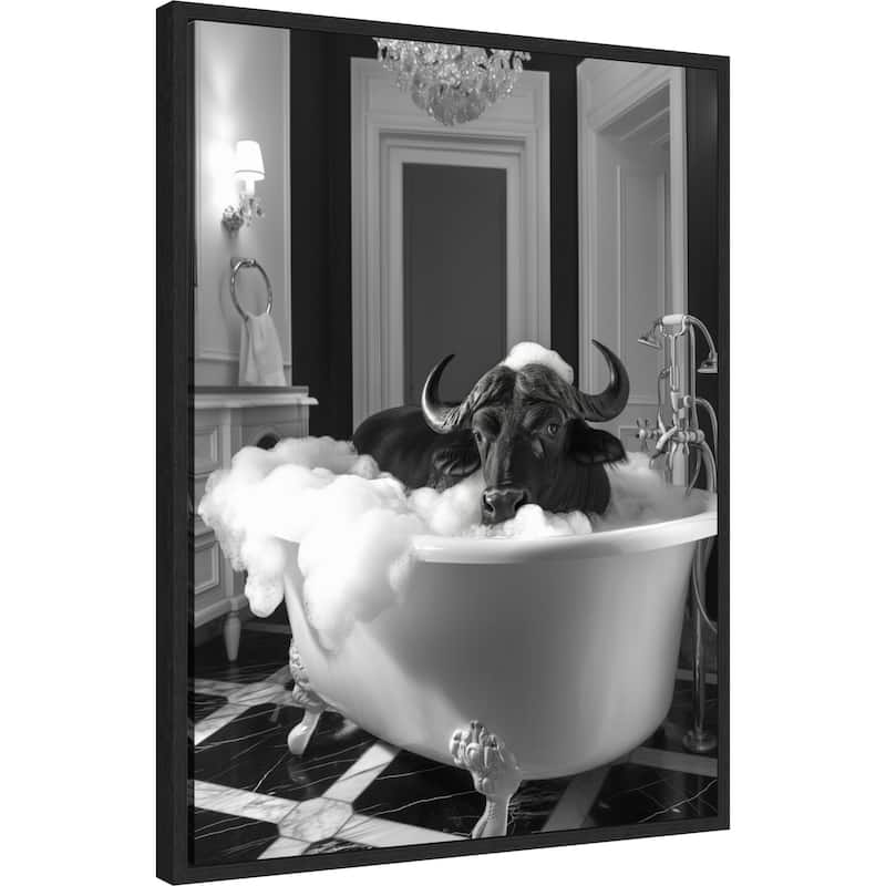 Rub a Dub Buffalo by Niky Rahner Framed Canvas Wall Art