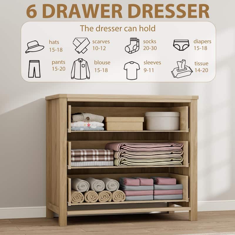 Boho Wide Drawer Dresser with Storage, Wooden Closet Dressers Chest of Drawers Freestanding for Bedroom