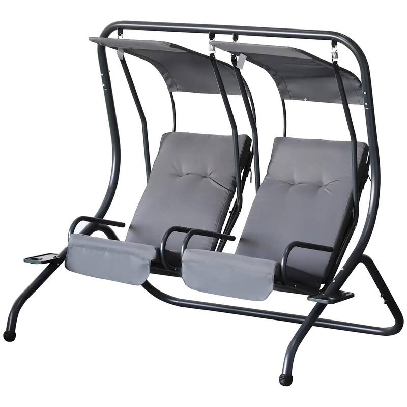 Cozy 2-Seater Outdoor Swing Chair with Cup Holder and Removable Canopy
