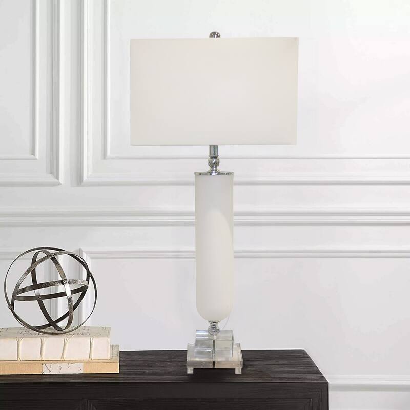 Pasargad Home Lucent Frosted Glass & Lucite Pedestal Table Lamp - D16" x H35"