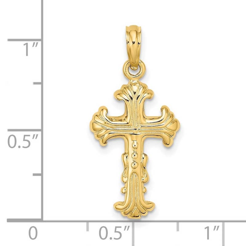 Curata 14k Yellow Gold Polished Ribbed Ornate Cross Necklace 13mm x 21.5mm