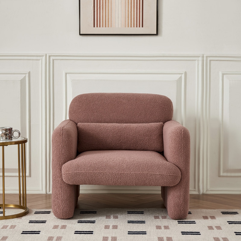 34 Lamb Fleece Fabric Sofa Modern Single Sofa with Support Pillow for Apartment Bed Bath Beyond 38373695