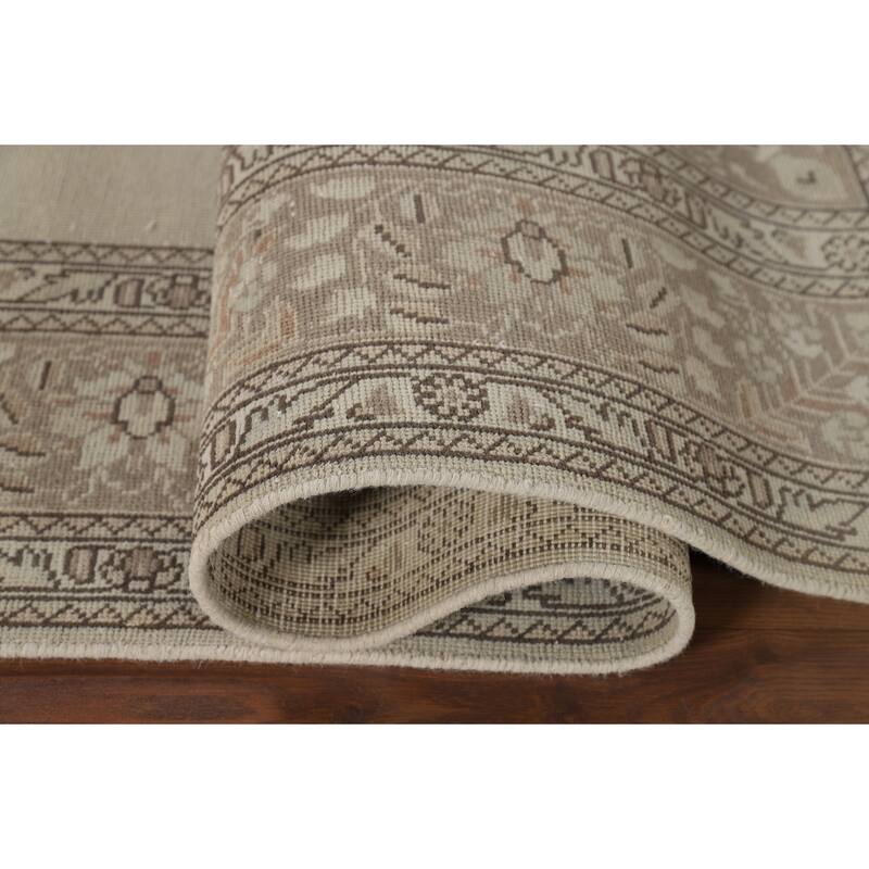 Beige Distressed Tabriz Vintage Persian Rug Hand-Knotted Wool Carpet - 6'9" x 9'6"