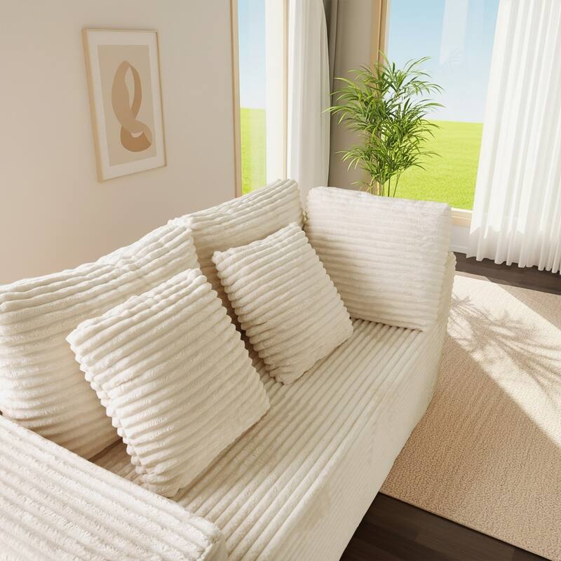 135.5" Striped Corduroy Modular U-Shaped Sectional Sofa with Pillows