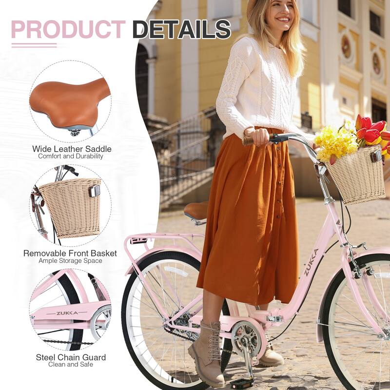 26 Inch Single Speed Folding Lady Bike,Durable Steel Frame,Compact Design For Easy Storage And Commuting