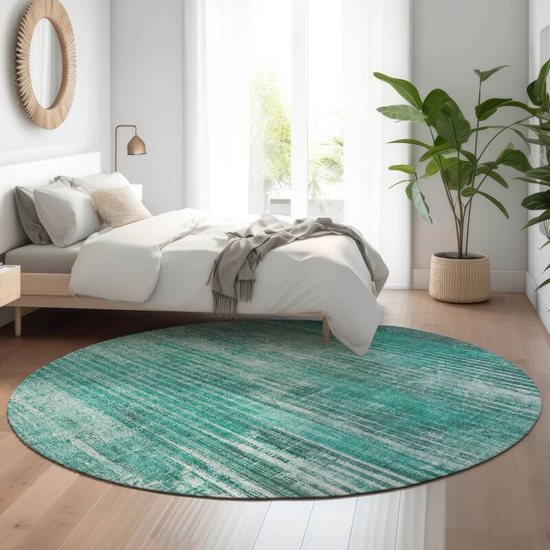 Premium Washable Super Soft Ombre Stripes Mayfield Rug - Teal - 8' x 8' - Round