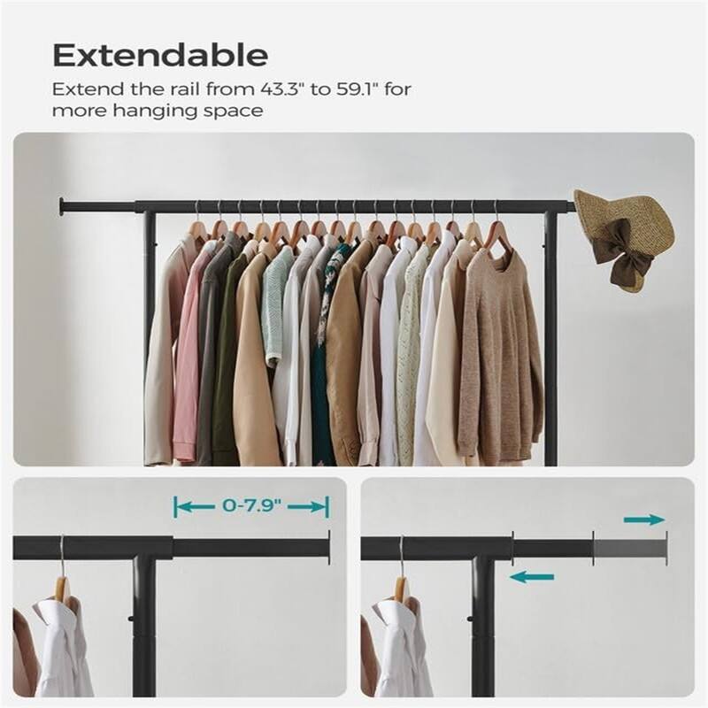 Clothes Rack with Wheels, Heavy Duty Garment Rack - 17.1"D x 59.1"W x 63"H