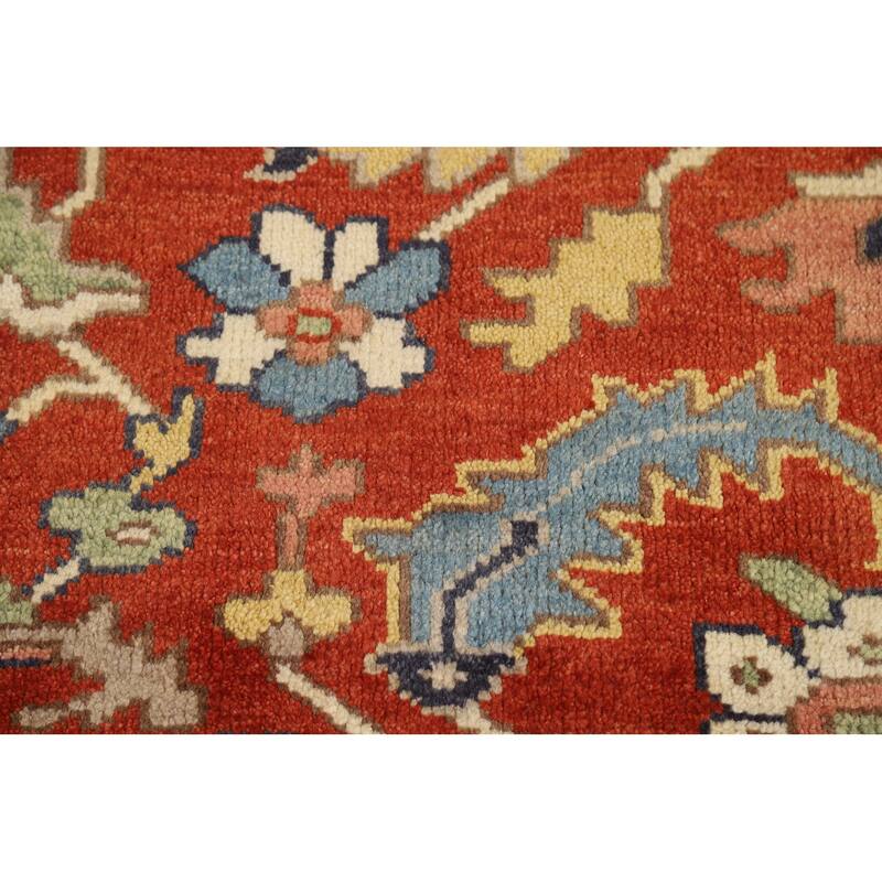 Hand Knotted Oriental 100% Wool Carpet Traditional All-Over Oranges & Rust Heriz (serapi) Area Rug - 9' 9'' X 8' 0''