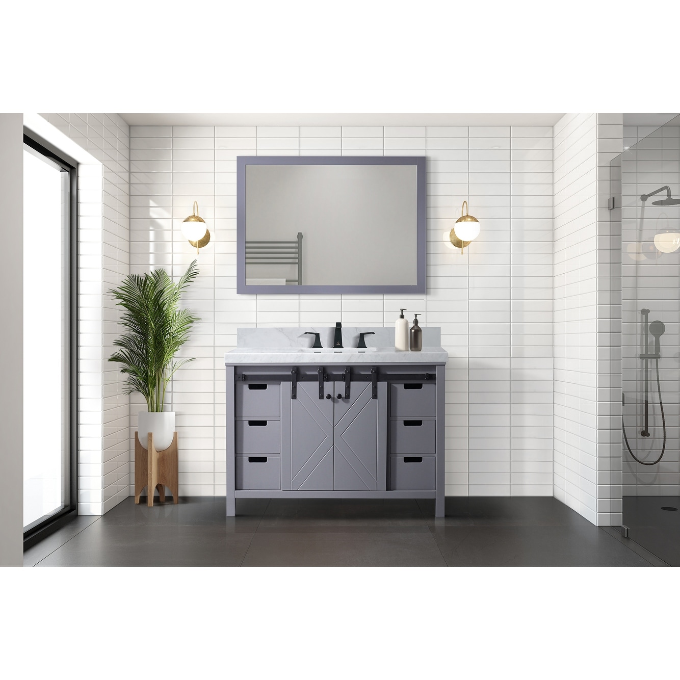 Marsyas 48 in W x 22 in D Dark Grey Bath Vanity and Carrara Marble Countertop