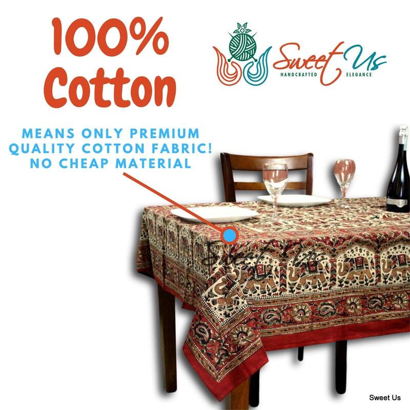 Block Print Floral Paisley Elephant Tablecloth Rectangle