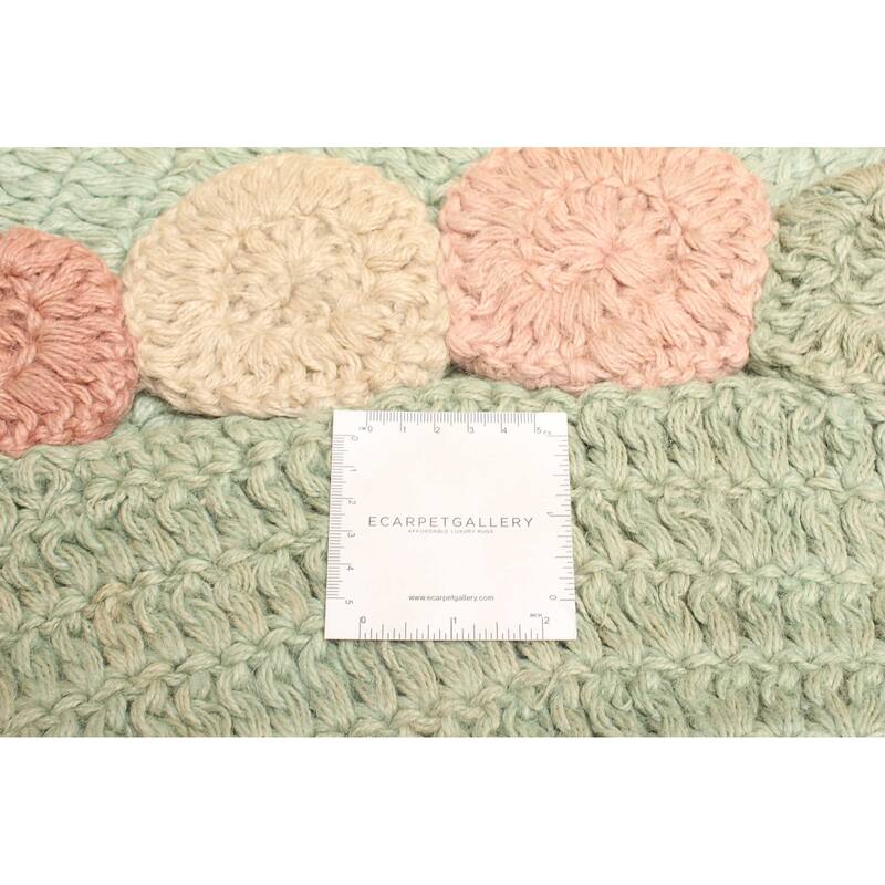 ECARPETGALLERY Braid weave Sienna Light Green Wool Rug - 3'2 x 3'2