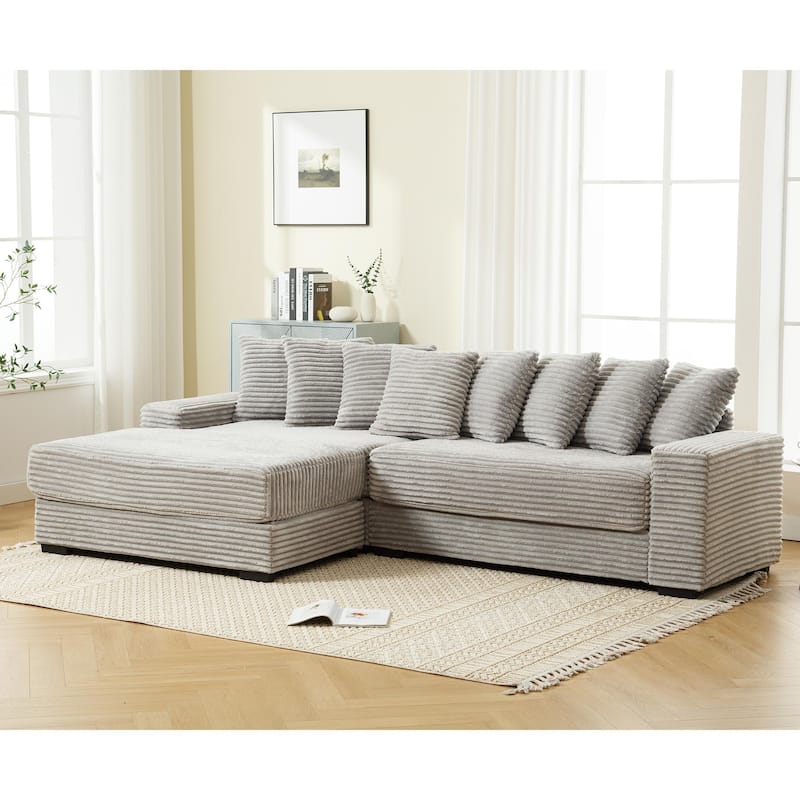 111" Corduroy L-Shaped Sectional Sofa (Left Chaise, 8 Pillows)