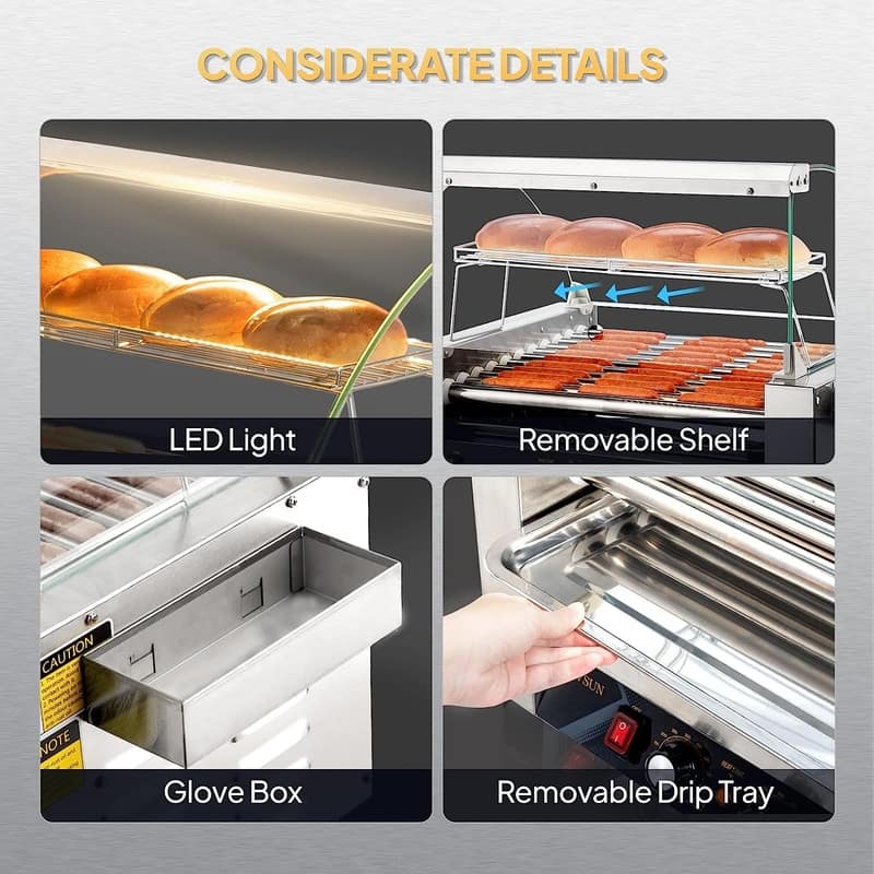 Electric Stainless-Steel Hot Dog Grill Cooker Machine