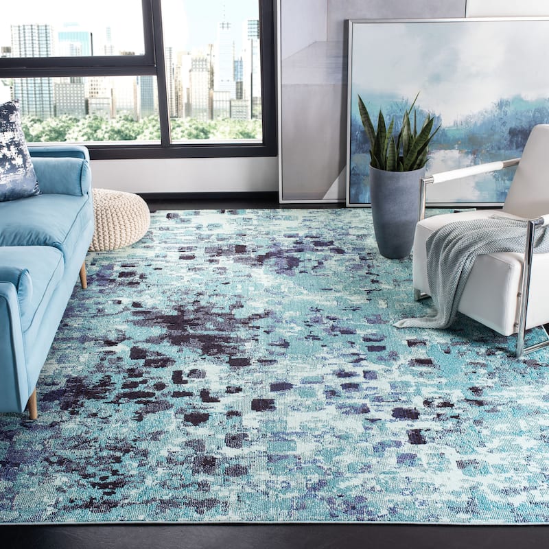 SAFAVIEH Madison Gudlin Modern Abstract Watercolor Rug - 10' x 14' - Turquoise/Navy - Rectangle
